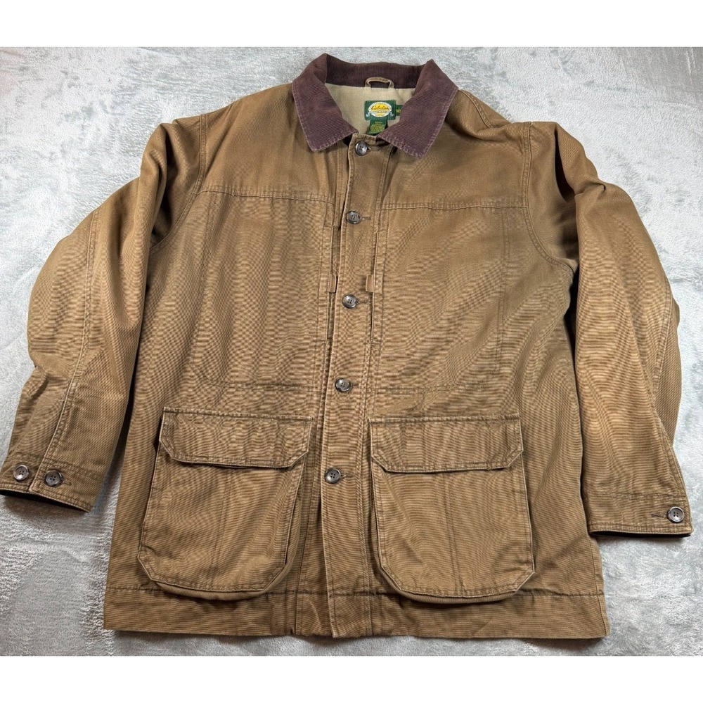 Cabela's Brown Canvas Barn Coat Jacket L‎ Corduroy Collar Workwear Duck Chore